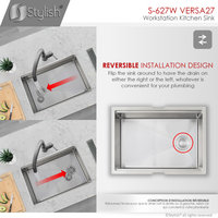 STYLISH 27'' Workstation Single Bowl Undermount 16G Stainless Steel Kitchen Sink