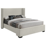 Meridian Furniture - Oxford Linen Textured Fabric Upholstered Bed, Beige, Full - Treat yourself to a fresh new look in your bedroom sanctuary with this full-size Oxford linen textured bed. This bed features an oversized wing-back headboard for a majestic appearance and is upholstered in rich beige linen textured fabric all over, adding an element of elegance to your room. The espresso legs contrast nicely with the fabric, bringing this midcentury modern design to life. As a bonus, this bed requires no box spring.