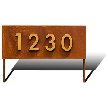 Hickman Yard Sign, Rust, Three Silver Numbers