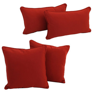 4-Piece Solid Twill Throw Pillows With Inserts, Ruby Red