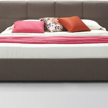 Samana - Modern Brown Eco-Leather Bed with Wide Headboard