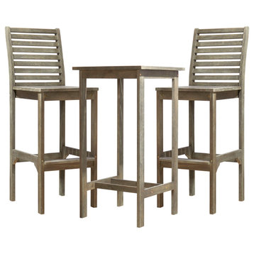 Emilio Grey-washed Farmhouse Wood Bar Table Table and Chair Dining Set