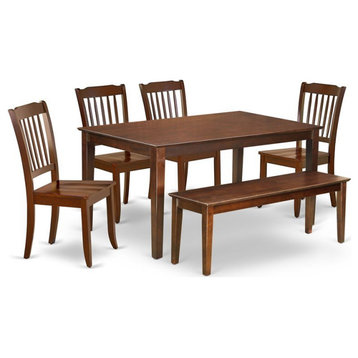 East West Furniture Capri 6-piece Wood Dining Set with Bench in Mahogany