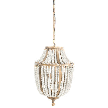 Metal Chandelier With Wood Beads, Gold