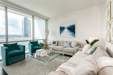 Living room - transitional open concept living room idea in Austin