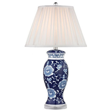 Blue-White Table Lamp Made Of Ceramic And Crystal And Metal A Pure White Faux