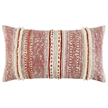 Brown Beige textural Bands Lumbar Pillow