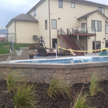 Belgian Block Seating Wall, Granite Boulder Retaining Wall, Paver Patio