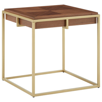 Raleigh Square End Table with Metal Base - Natural Finish, Gold Base