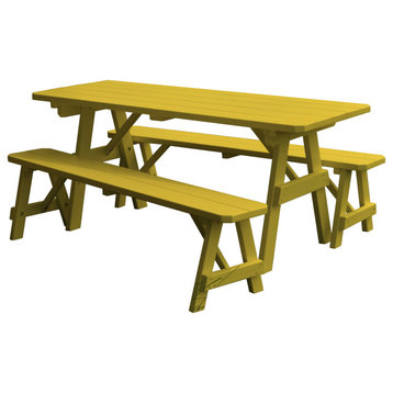 Pine Traditional Table With 2 Benches, Canary Yellow, 4 Foot