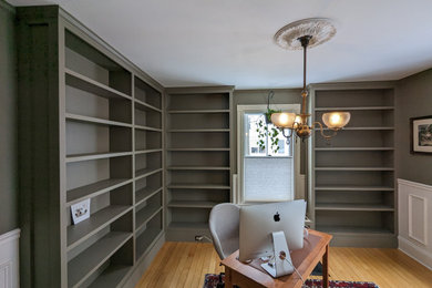Example of a mid-sized classic home office design in Portland Maine