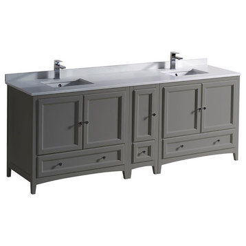 Fresca Oxford 72" Double Sinks Traditional Wood Bathroom Cabinet in Gray
