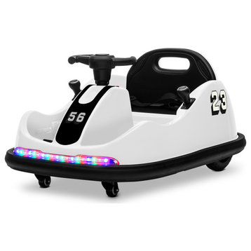 DIY Sticker Race #00-99 Twin-Motor 12V Kids Electric Ride On Bumper Car, White