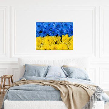Blue and Yellow Chrysanthemums Nature Photo Art Print