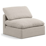 Meridian Furniture - Indulge Upholstered Modular Chair, Beige, Down Stuffed Linen Textured Fabric, Armless Chair - Experience ultimate comfort and style with our beige linen textured fabric Indulge Armless Chair. The luxurious linen texture of the fabric will elevate the aesthetic of any room. This chair provides ample space for you to relax while its modular build offers the option of unlimited configurations. Whether you're looking to add a stylish element to your living room or a comfortable seating option to your bedroom, this chair is the perfect choice.