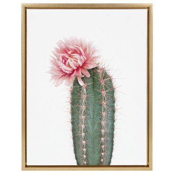 Sylvie Pink Cactus Flower Framed Canvas by Amy Peterson, Gold 18x24