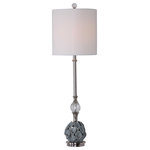 Uttermost - Uttermost's Elody Blue Gray Buffet Lamp Designed by David Frisch - Add A Touch Of Whimsical Style To A Space With This Buffet Lamp Design By Featuring A Decorative Ceramic Calla Lilies Bouquet Finished In A Blue Gray Glaze Paired With Crystal Accents And Polished Nickel Plated Details. A Round Hardback Drum Shade In White Linen Fabric Compliments This Piece.&nbsp