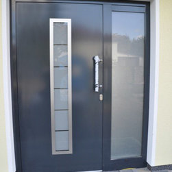 Stainless Steel Glossy Finish Contemporary Entry Door - Front Doors