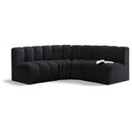 Meridian Furniture - Arc Velvet Upholstered 4-Pc. L-Shaped Modular Sectional, Black - Give your living room or den the perfect blend of style and versatility with this Arc velvet fabric curved modular Sectional. Part of the Arc modular furniture collection, this Sectional comes upholstered in rich black velvet fabric and features deep channel tufting that adds a touch of luxury while enhancing comfort and support. A seamless combination of form and function, this chair can be used with other Arc pieces to create a myriad of configurations in your well-curated room.