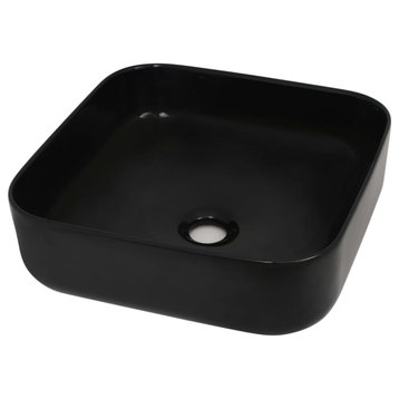 vidaXL Bathroom Sink Wash Basin Lavatory Sink Bath Sink Ceramic Square Black