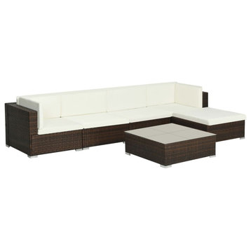 vidaXL Patio Sofa Set 6 Piece Sectional Sofa with Cushions Poly Rattan Brown