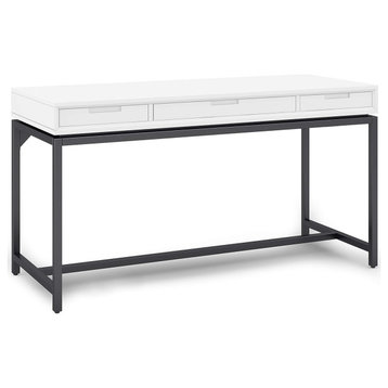 Modern Industrial Desk, Center Drawers With Drop Down Front, White