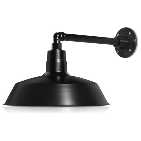 14in. Barn Light Fixture With Gooseneck Arm, Satin Black, 13" Long Straight Arm