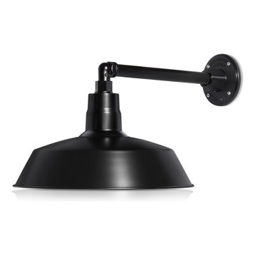 14in. Barn Light Fixture With Gooseneck Arm, Satin Black, 13" Long Straight Arm