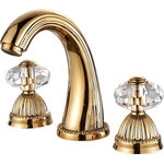 Bathselect - Lyon Widespread bathroom Sink Faucet Crystal Handles Mixer Gold - Sheer elegance emanates from this beautifully crafted Lyon Bathroom Faucet. Finished in warm, lovely gold color and with two gorgeous crystal handles, this faucet is one stunning bathroom fixture that epitomizes luxury and sophistication. Meticulous up to the smallest detail, there is no doubting the excellent craftsmanship that went into the construction of this bathroom fixture. The appeal of the Lyon Bathroom Faucet also goes beyond its beautiful design features, as it also boasts of excellent functionality with dual handles for both hot and cold water. Furthermore, the whole fixture is made out of solid brass material which ensures durability and longevity of this bathroom fixture.