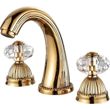 Lyon Widespread bathroom Sink Faucet Crystal Handles Mixer Gold