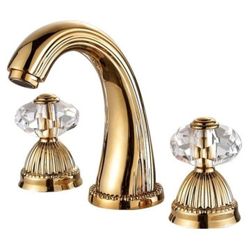 Lyon Widespread bathroom Sink Faucet Crystal Handles Mixer Gold