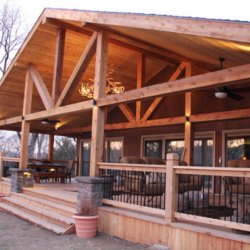 Deck lighting using low voltage under railing LED lights.