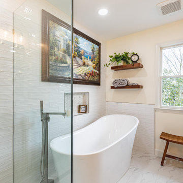 Master bathroom remodel in Ashburn, VA with walk in shower & double vanities