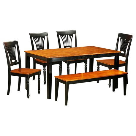 6-Piece Dining Room Set With Kitchen Tables, 4 Chairs Plus Bench, Black