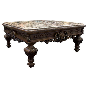 Best Master Traditional Solid Wood and Faux Marble Top Coffee Table in Cherry