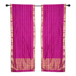 2 Boho Red Purple Indian Sari Curtains Rod Pocket Window Panels