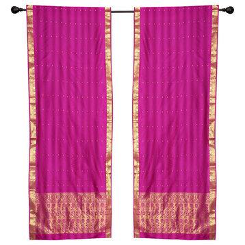 2 Lined Boho Red Purple Sari Rod Pocket cafe Curtains Kitchen Drapes-43W x 36L