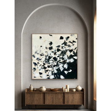 48x48" Black Beige White Contemporary Art Modern Painting Minimal Abstract