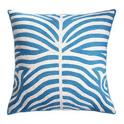 ZEBRA CREWEL PILLOW - TURQUOISE - Decorative Pillows