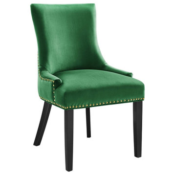 Set of 2 Dining Chair, Elegant Design With Velvet Seat & Nailhead Trim, Emerald