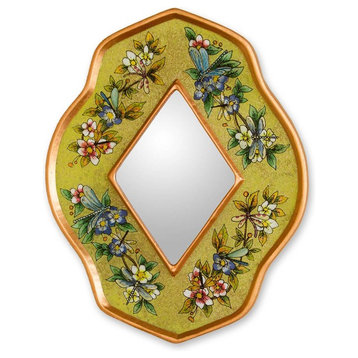 Novica Yellow Summer Garden Reverse Painted Glass Mirror