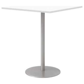 36" Square Pedestal Table - White Top - Silver Base - Bistro Height