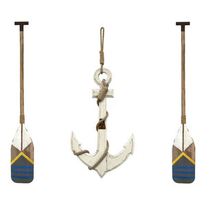 Nautical Anchor Wall Decor White With Set Of 2 Nautical Oar Wall