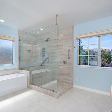 San Diego Master Bathroom Remodel With Doorless Shower and Jacuzzi Soaking Tub