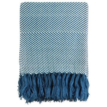 DII 67x48" Modern Fabric Luxury Chevron Throw with Twisted Fringe in Blue