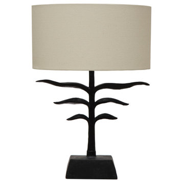Leaf Shaped Table Lamp With Fabric Shade, Black and Natural