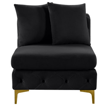 Tremblay Velvet Upholstered Armless Chair, Black