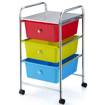 3-Drawer Cart Storage Bin Organizer Rolling w/Plastic Drawers Multicolor