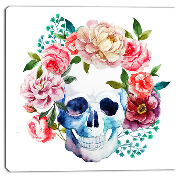 "Skull Bouquet Vector Art" Contemporary Canvas Artwork, 30"x30"