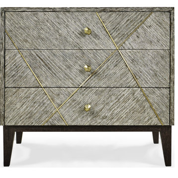 Geometric Casual Transitional Bedside Chest of Drawers - Dark French Oak